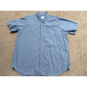 Men's 2XL Short Sleeve Vintage Carhartt Shirt Rugged Outdoor Wear Blue Nice